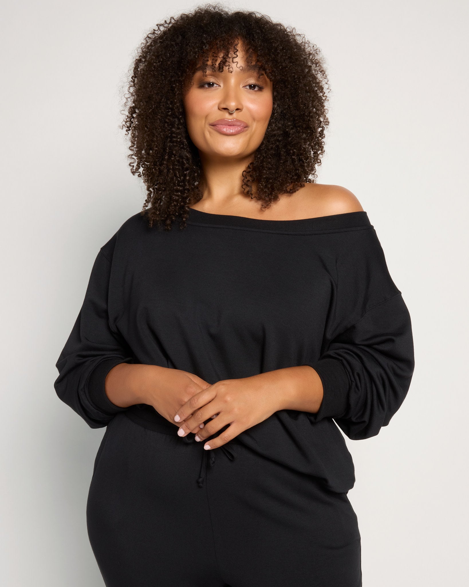 Black $|& SEAS Over The Clouds One Shoulder Top - SOF Front