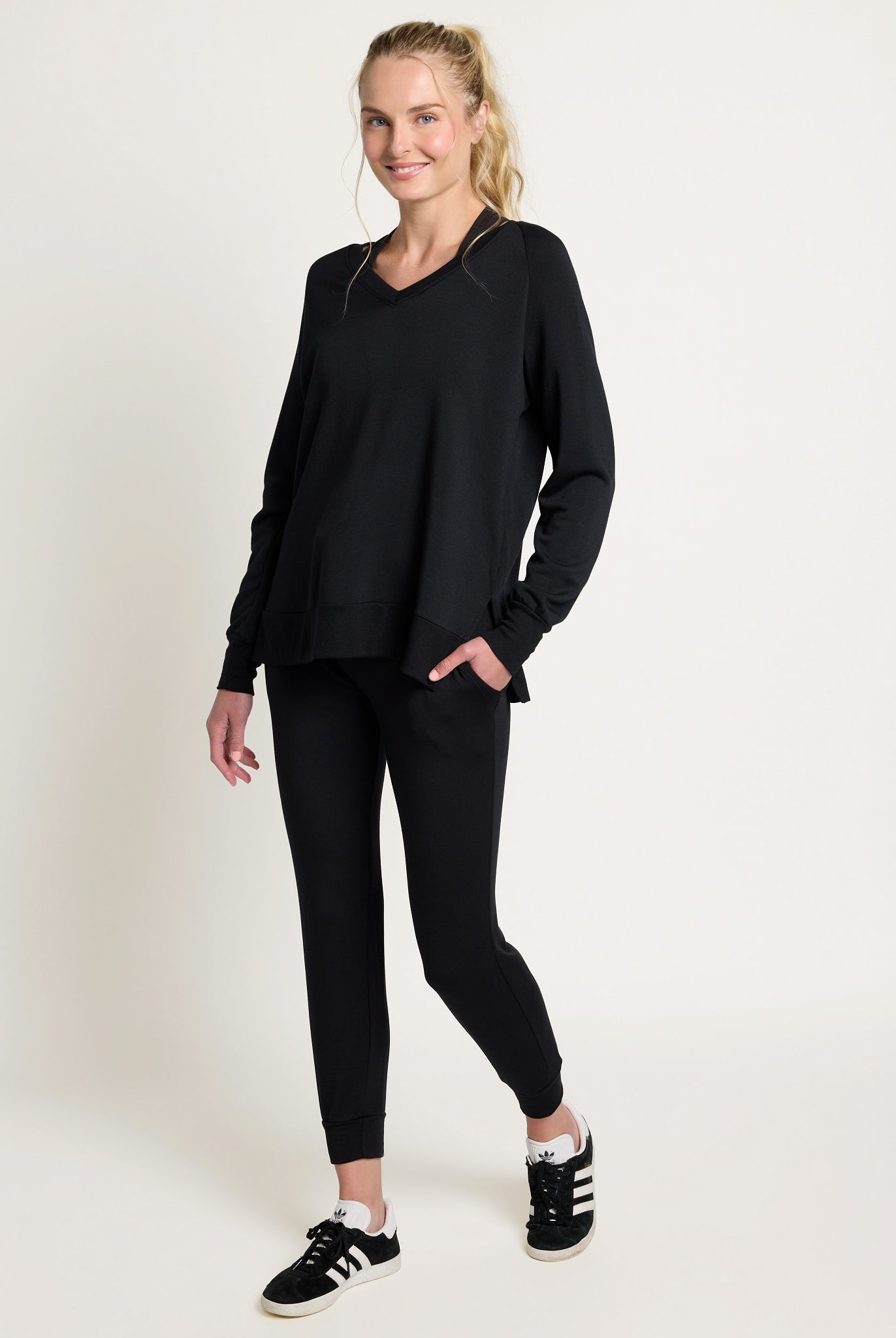 Black $|& Interval Flex Fleece V-Neck Top - UGC On Fig