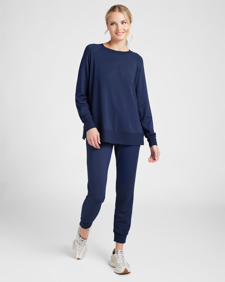 Navy $|& Interval Flex Fleece Crew - SOF Full Front