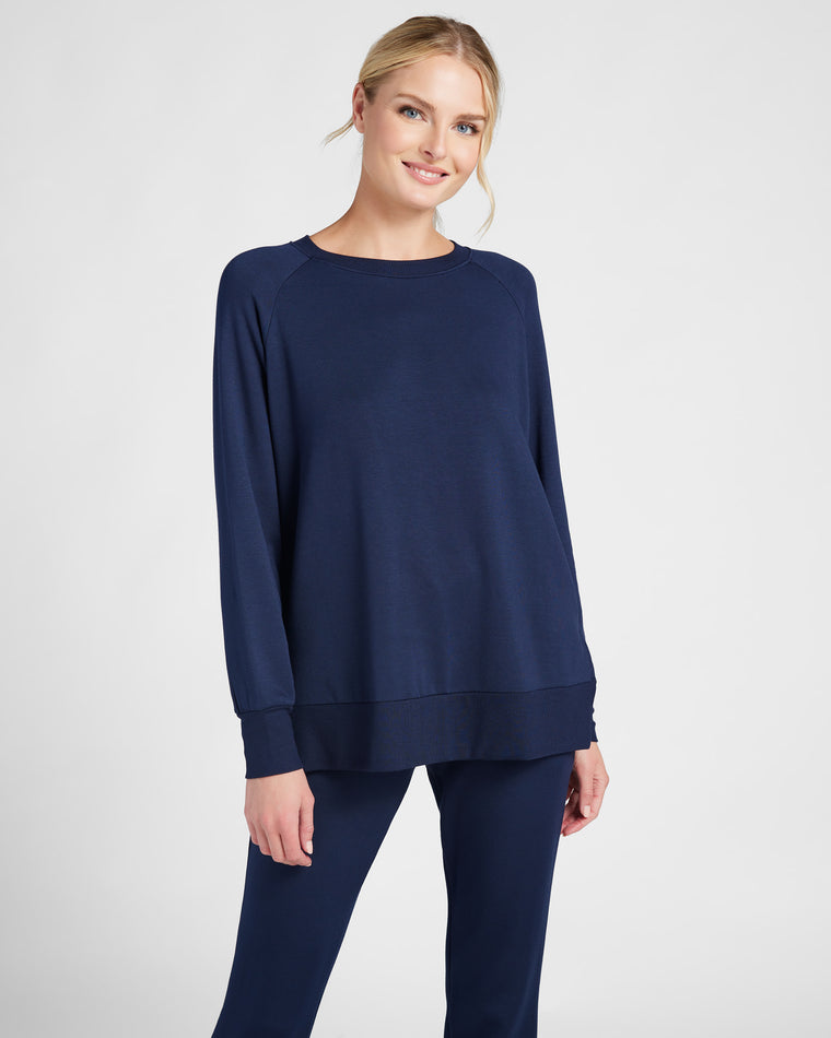 Navy $|& Interval Flex Fleece Crew - SOF Front