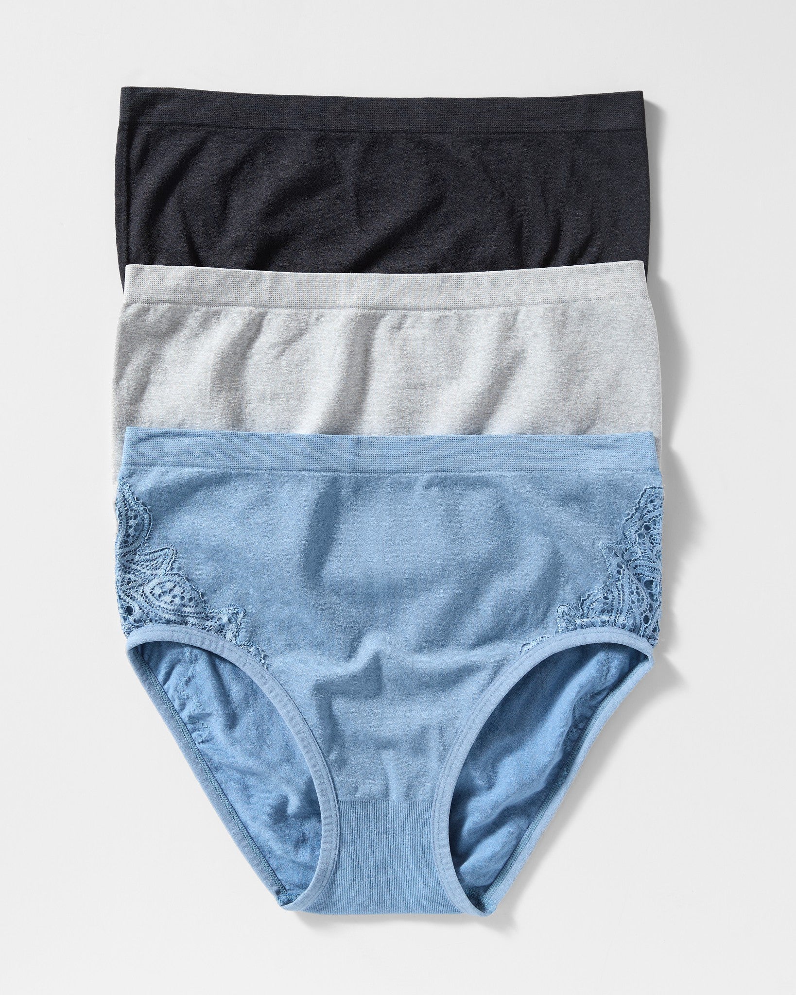 Coronet Blue/Heather Gray/Black $|& real Underwear Full Coverage Brief with Lace 3 Pack