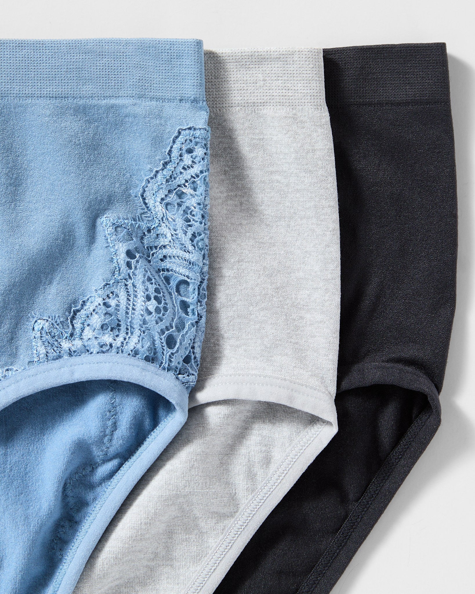 Coronet Blue/Heather Gray/Black $|& real Underwear Full Coverage Brief with Lace 3 Pack - SOF Front