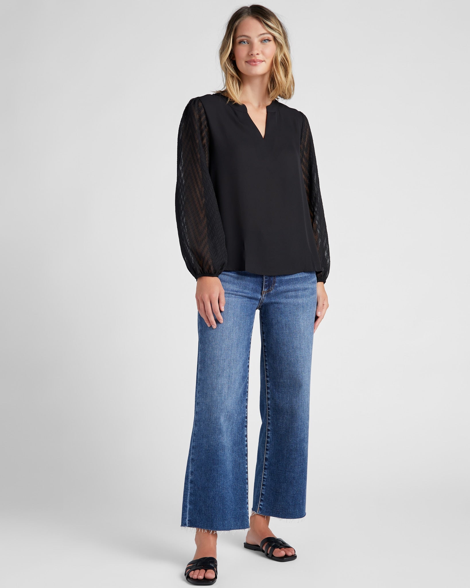 Black $|& West Kei Chevron Chiffon Long Sleeve - SOF Full Front