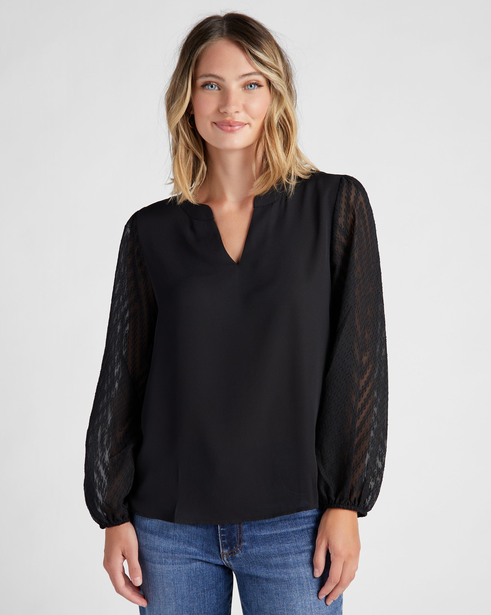 Black $|& West Kei Chevron Chiffon Long Sleeve - SOF Front