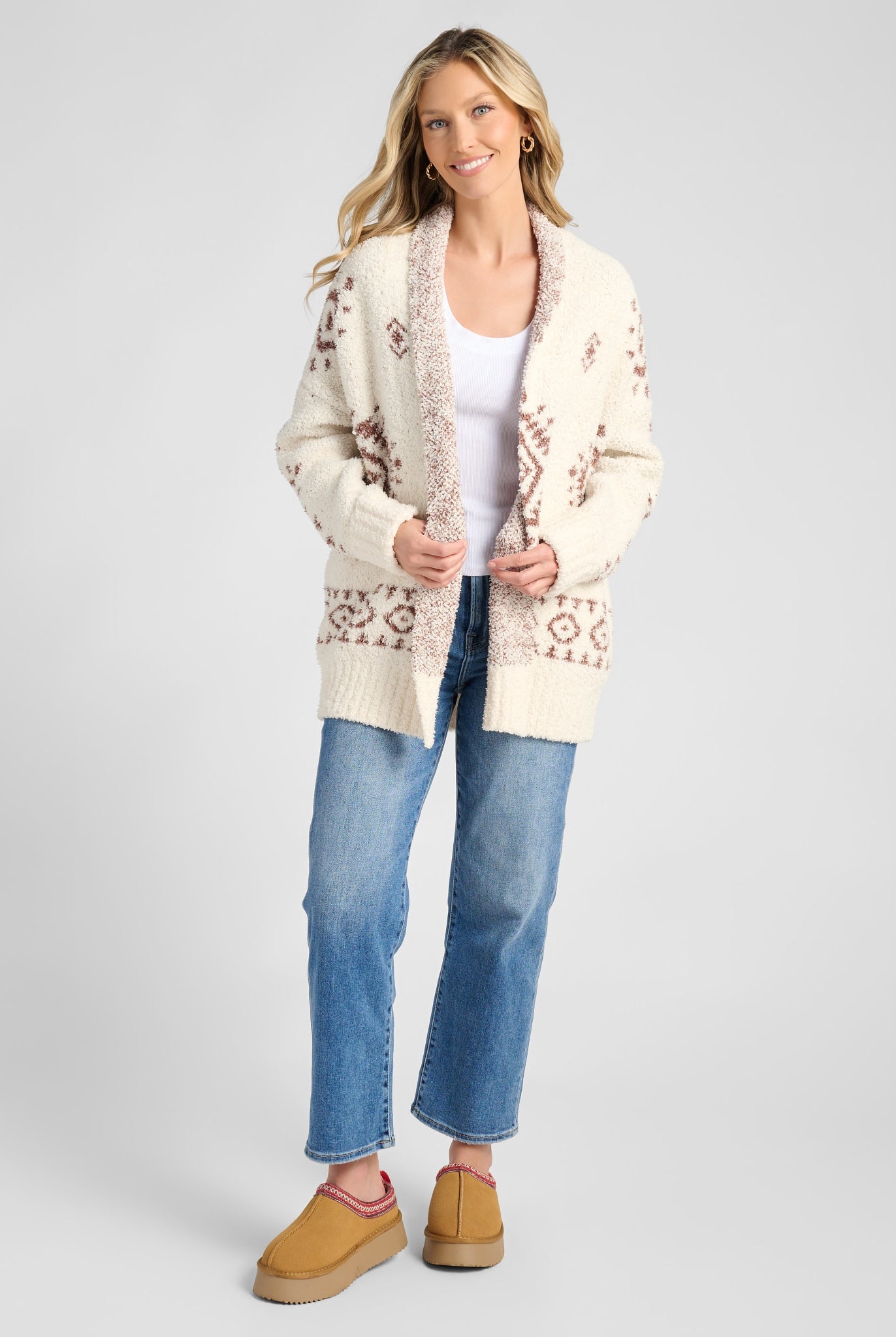 Cream Aztec $|& Herizon Aztec Cozy Jacquard Cardigan - SOF Full Front