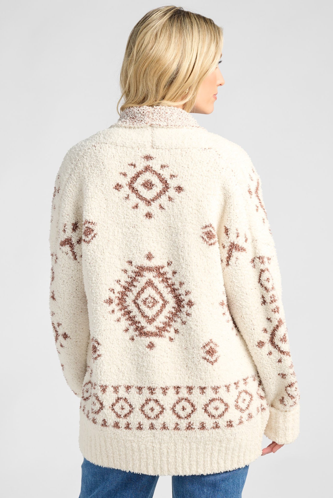 Cream Aztec $|& Herizon Aztec Cozy Jacquard Cardigan - SOF Back