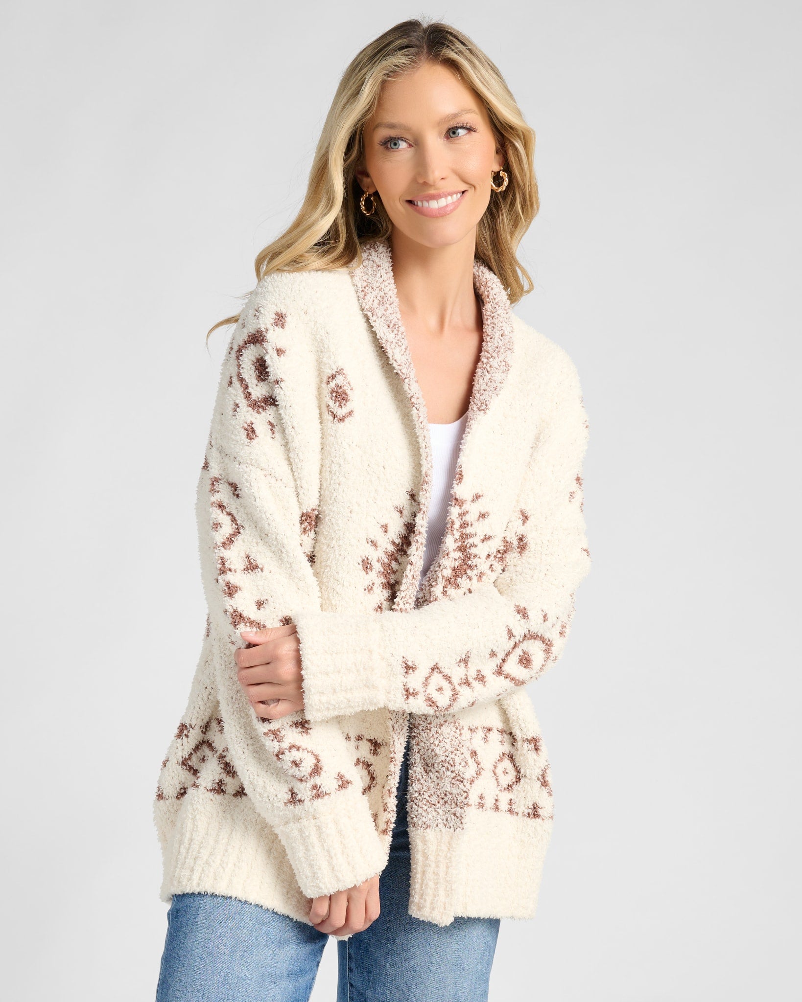 Cream Aztec $|& Herizon Aztec Cozy Jacquard Cardigan - SOF Front