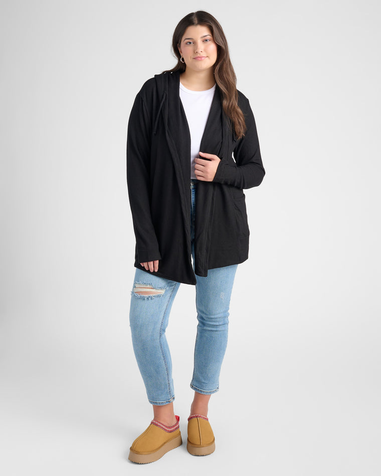 Black $|& SEAS Laguna Hooded Cardigan - SOF Full Front