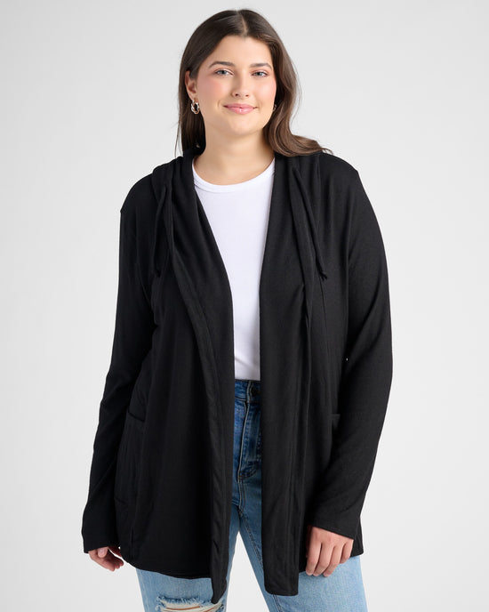 Black $|& SEAS Laguna Hooded Cardigan - SOF Front