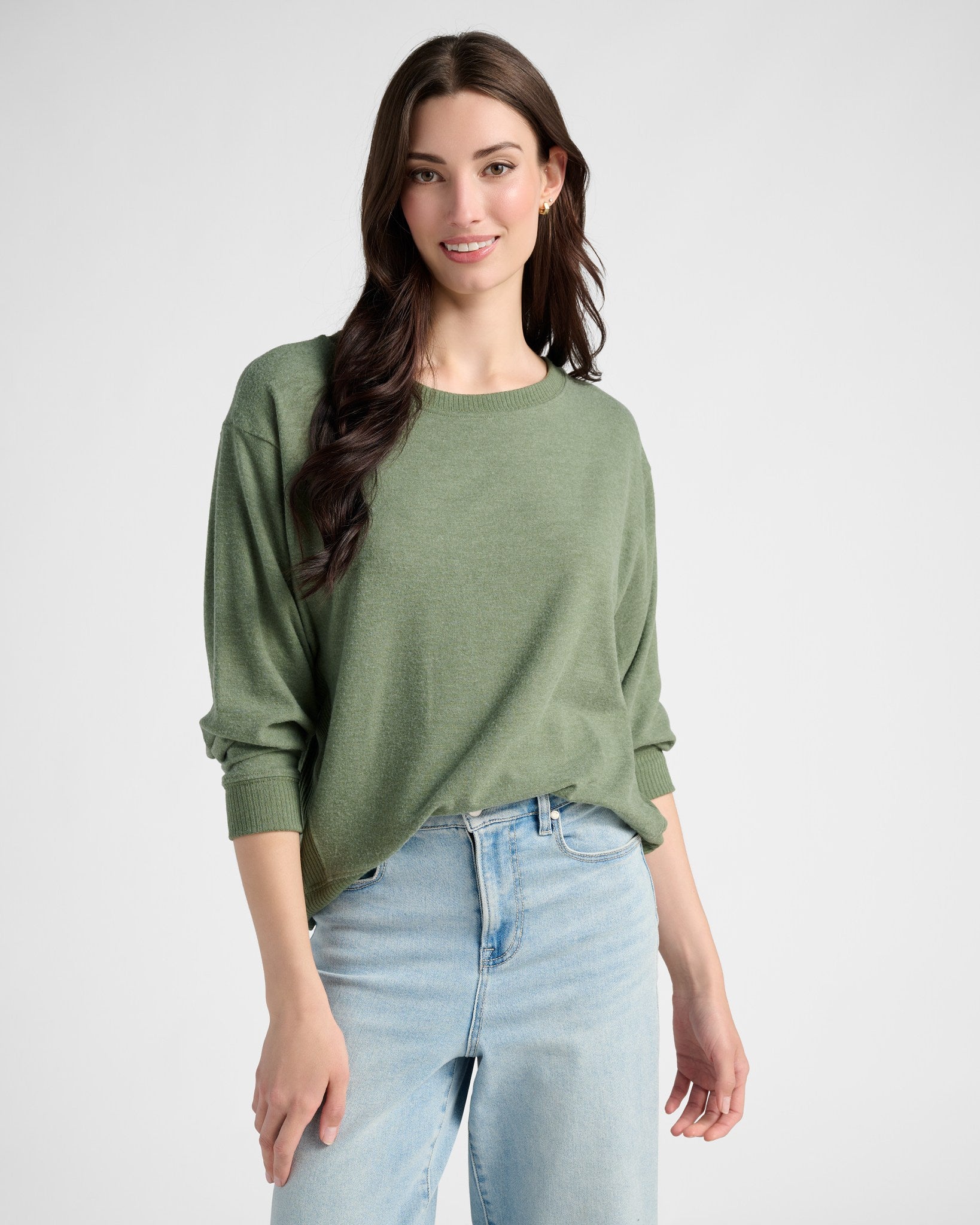 Heather Olive $|& SEAS Shoreline Hacci Crew - SOF Front