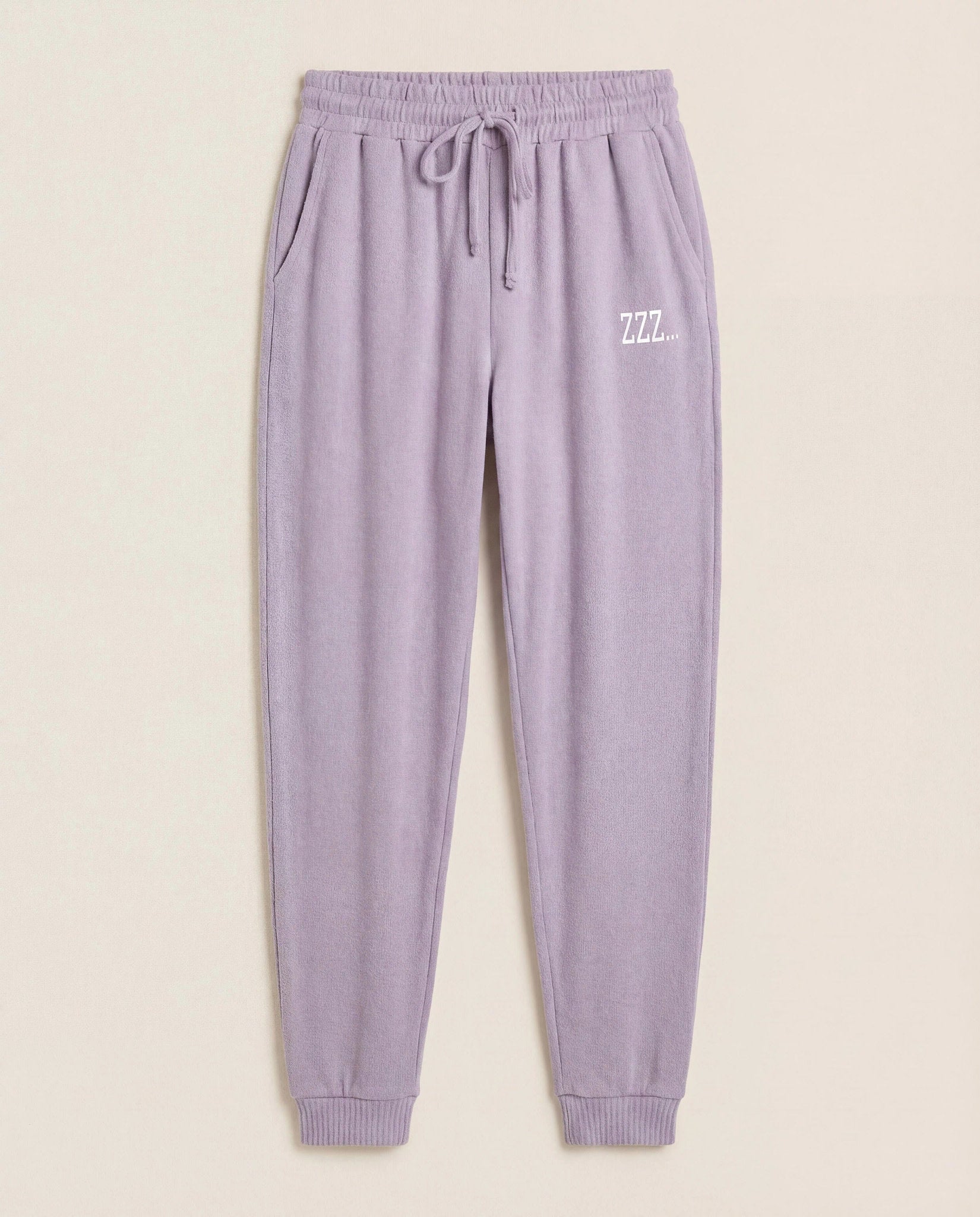 Heather Purple Sage $|& SEAS Shoreline Hacci "ZZZ" Graphic Jogger - Hanger Detail