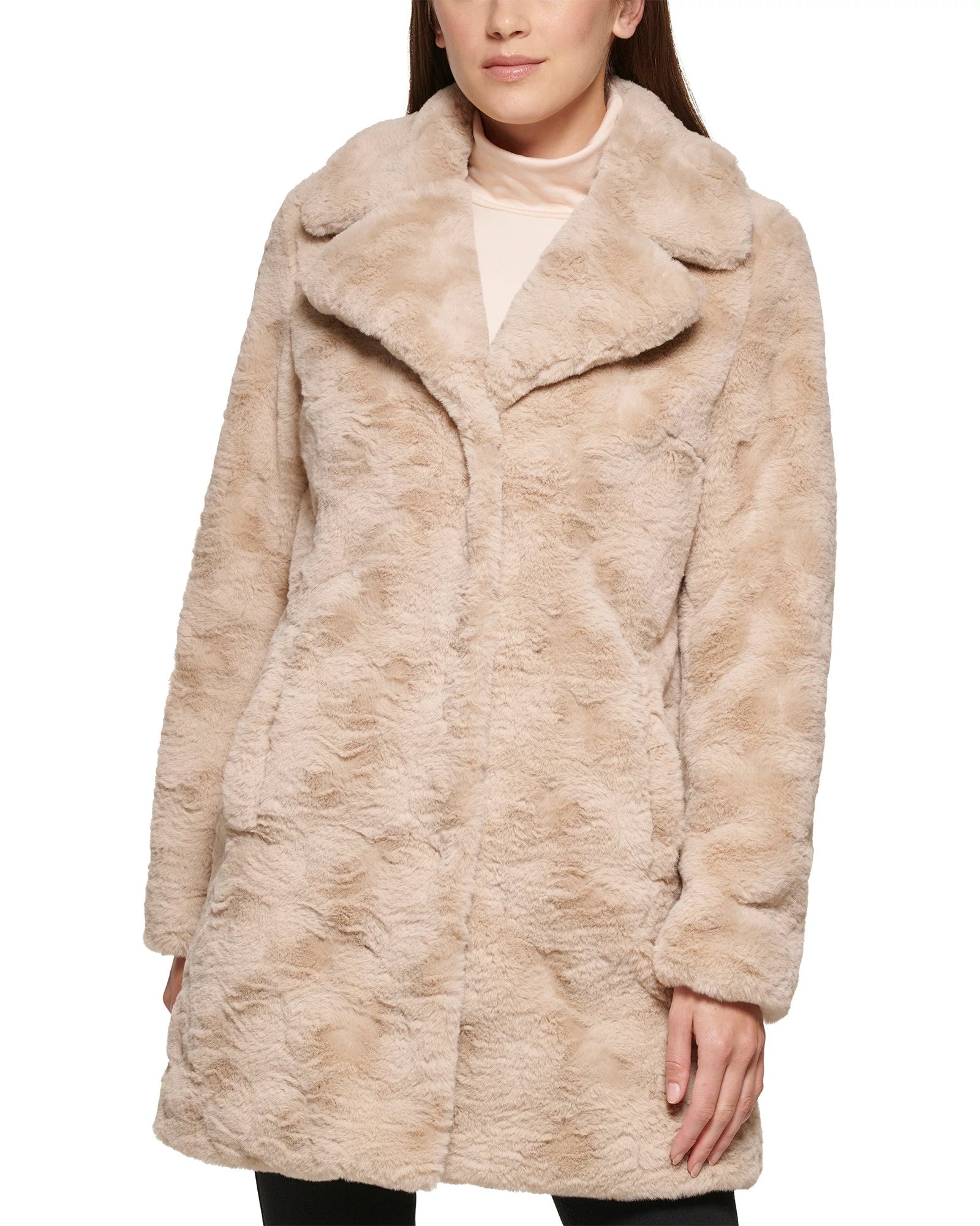 Champagne $|& Kenneth Cole Faux Fur Button Front Jacket - VOF Front