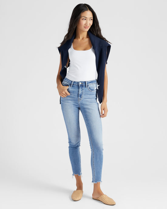 Innovation Blue $|& Flying Monkey Jeans Mid Rise Distressed Skinny Jeans - SOF Full Front