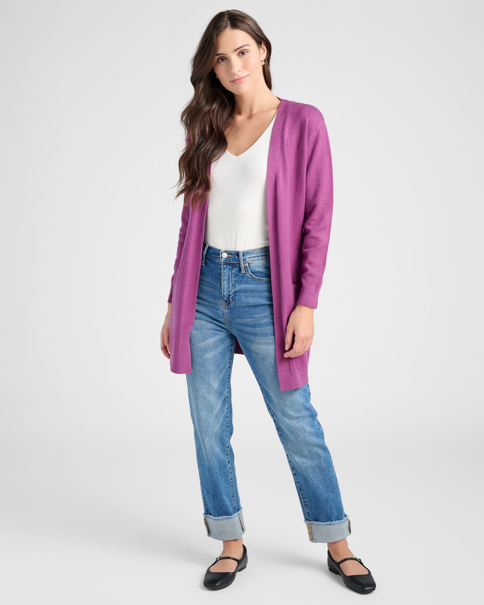 Heather Purple Sage $|& SEAS Pacific Marled Pocket Cardigan - SOF Full Front