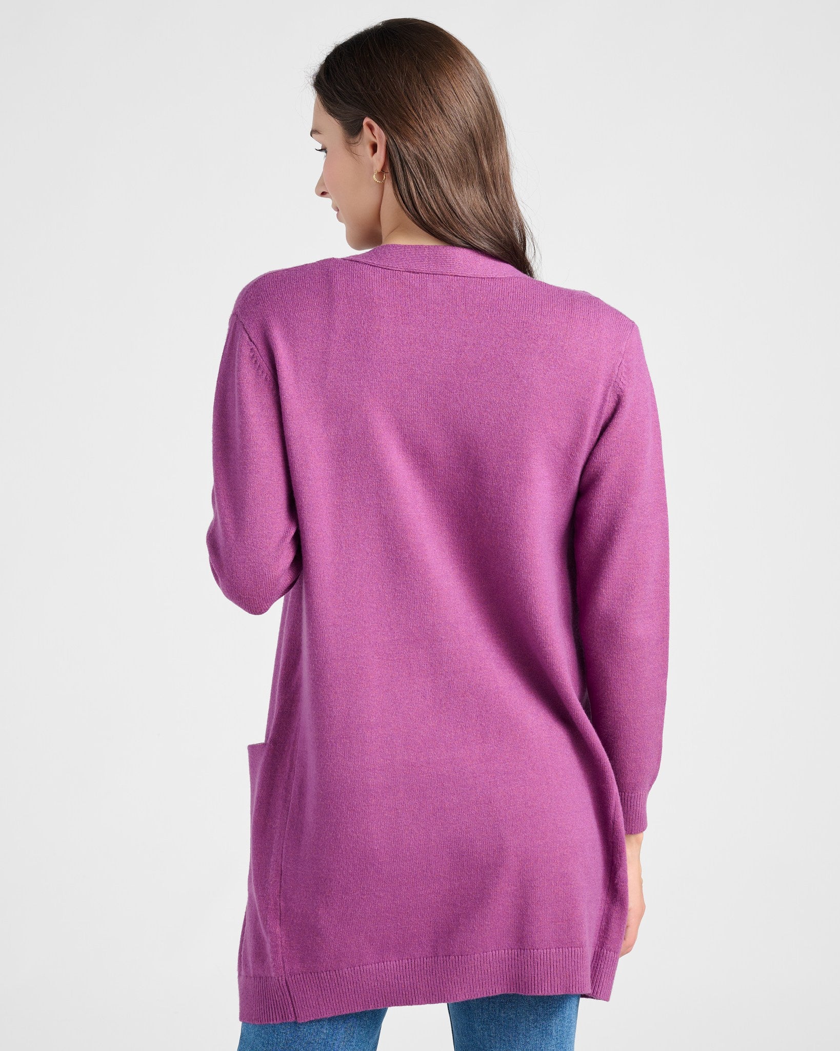 Heather Purple Sage $|& SEAS Pacific Marled Pocket Cardigan - SOF Back