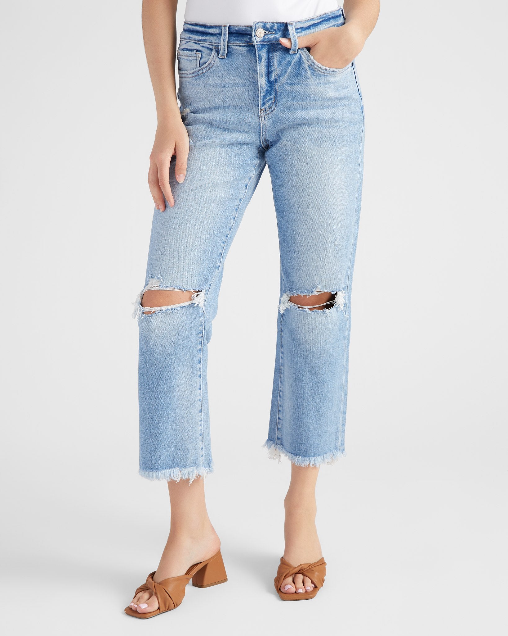 High Rise Cropped Straight Leg Jeans