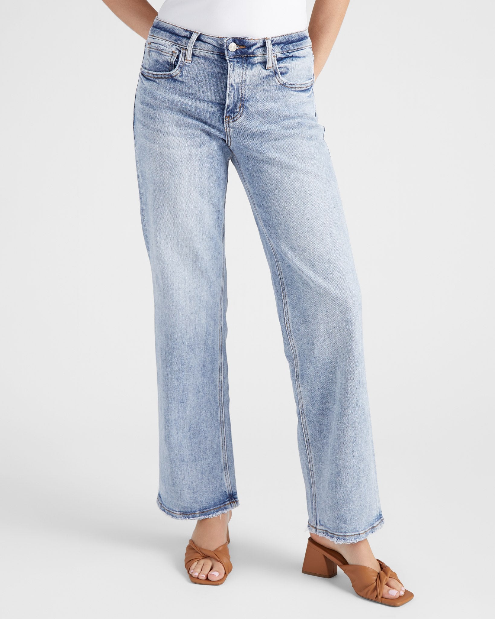 Mid Rise Slim Wide Leg Jeans