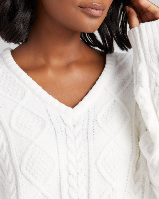Ivory $|& PJ Salvage Cable Crew Lounge Pullover - SOF Detail
