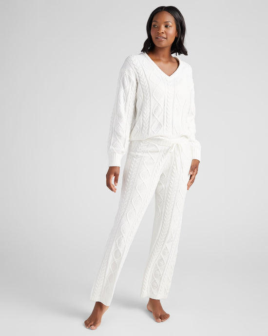 Ivory $|& PJ Salvage Cable Crew Lounge Pullover - SOF Full Front