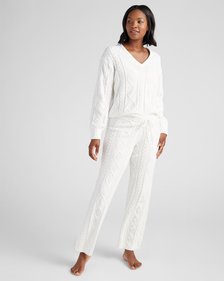 Ivory $|& PJ Salvage Cable Crew Lounge Pullover - SOF Full Front