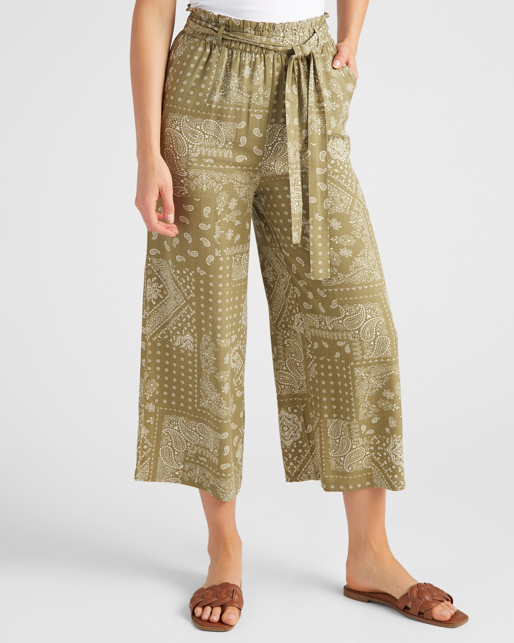 Olive Paisley $|& Be Cool Belted Pant - SOF Front