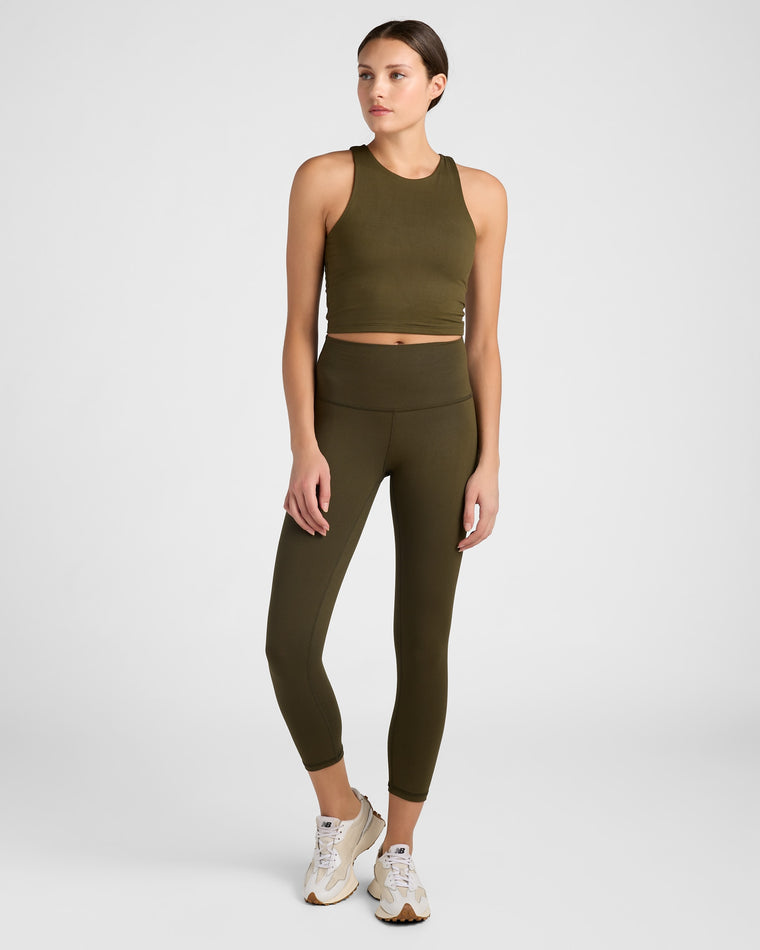 Olive $|& Interval ReCharge Longline Yoga Tank - SOF Full Front