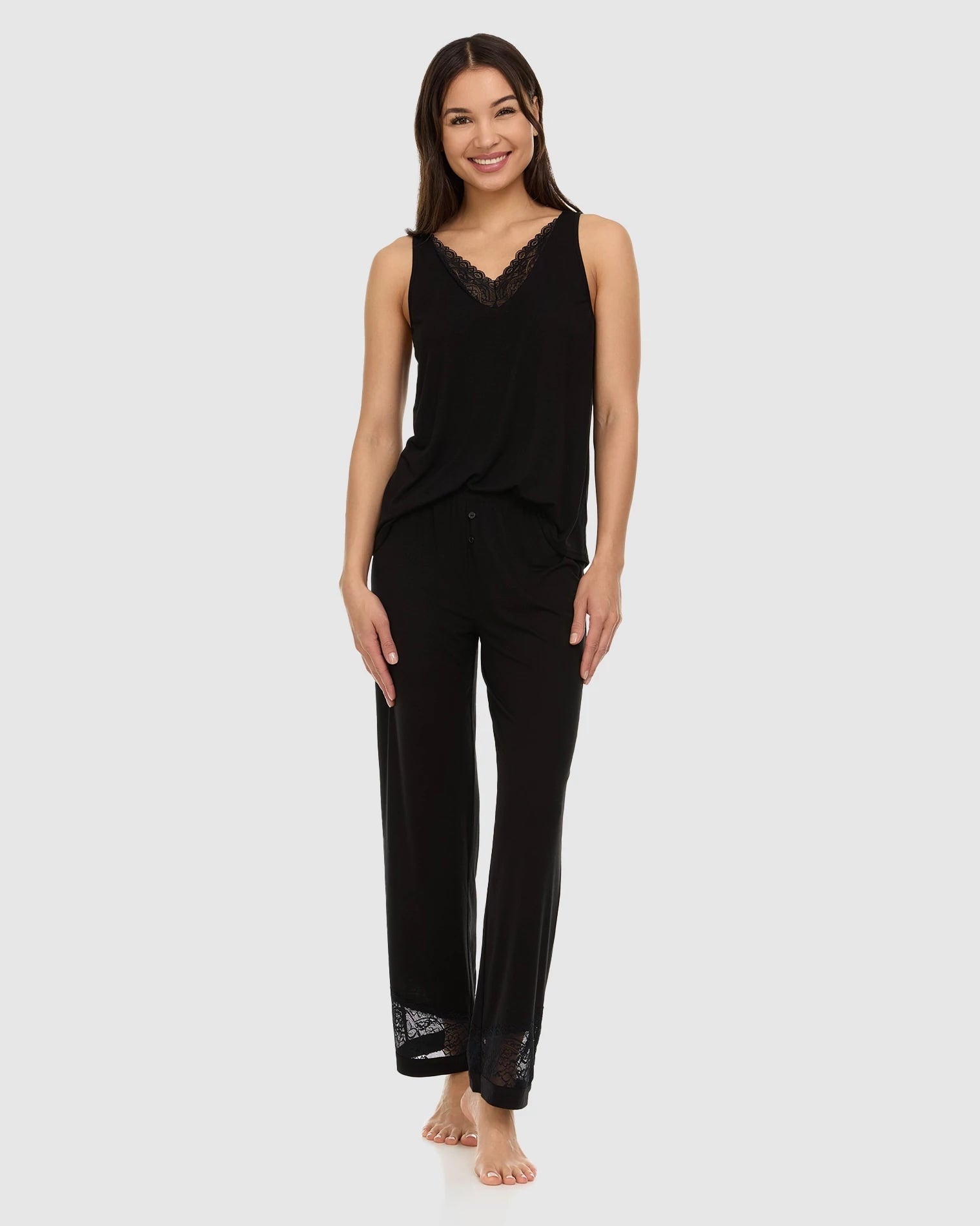Black $|& Flora Nikrooz Franny Knit Tank Pant Set - VOF Front