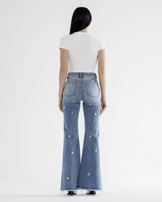 Sapphire Blue $|& Mica Denim Flare Leg Jeans With Star Embroidery - VOF Back