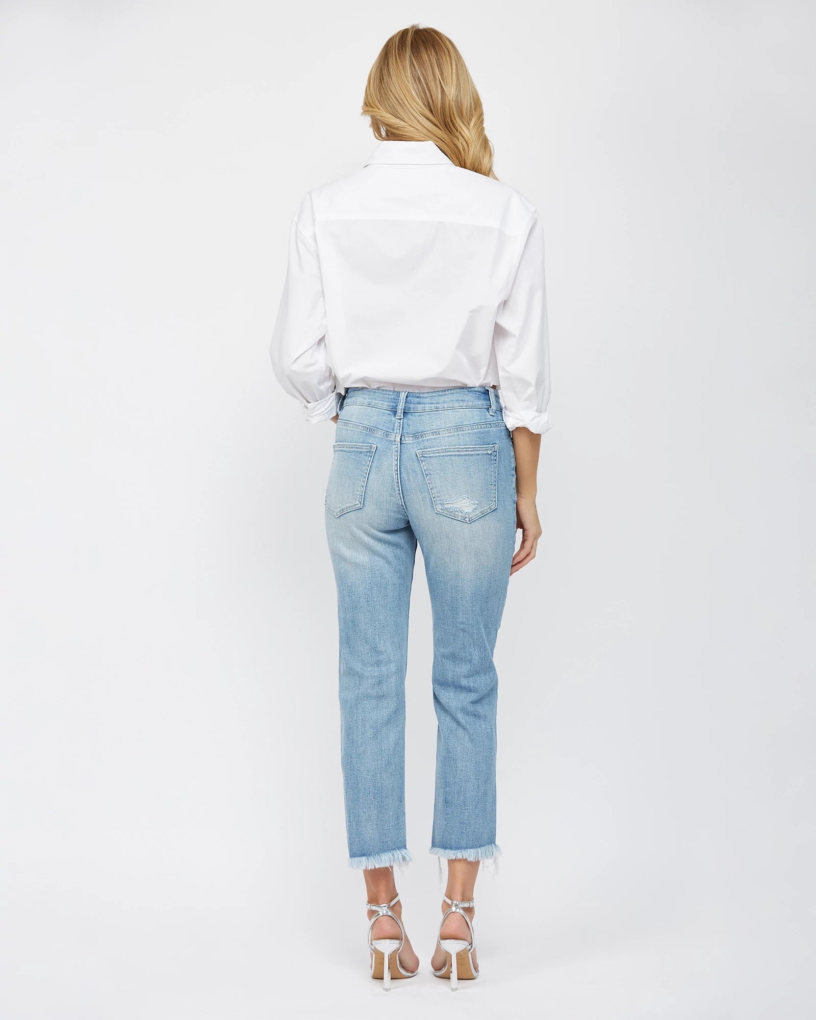 Power Blue $|& Mica Denim Mid Rise Cigarette Cropped Jeans - VOF Back