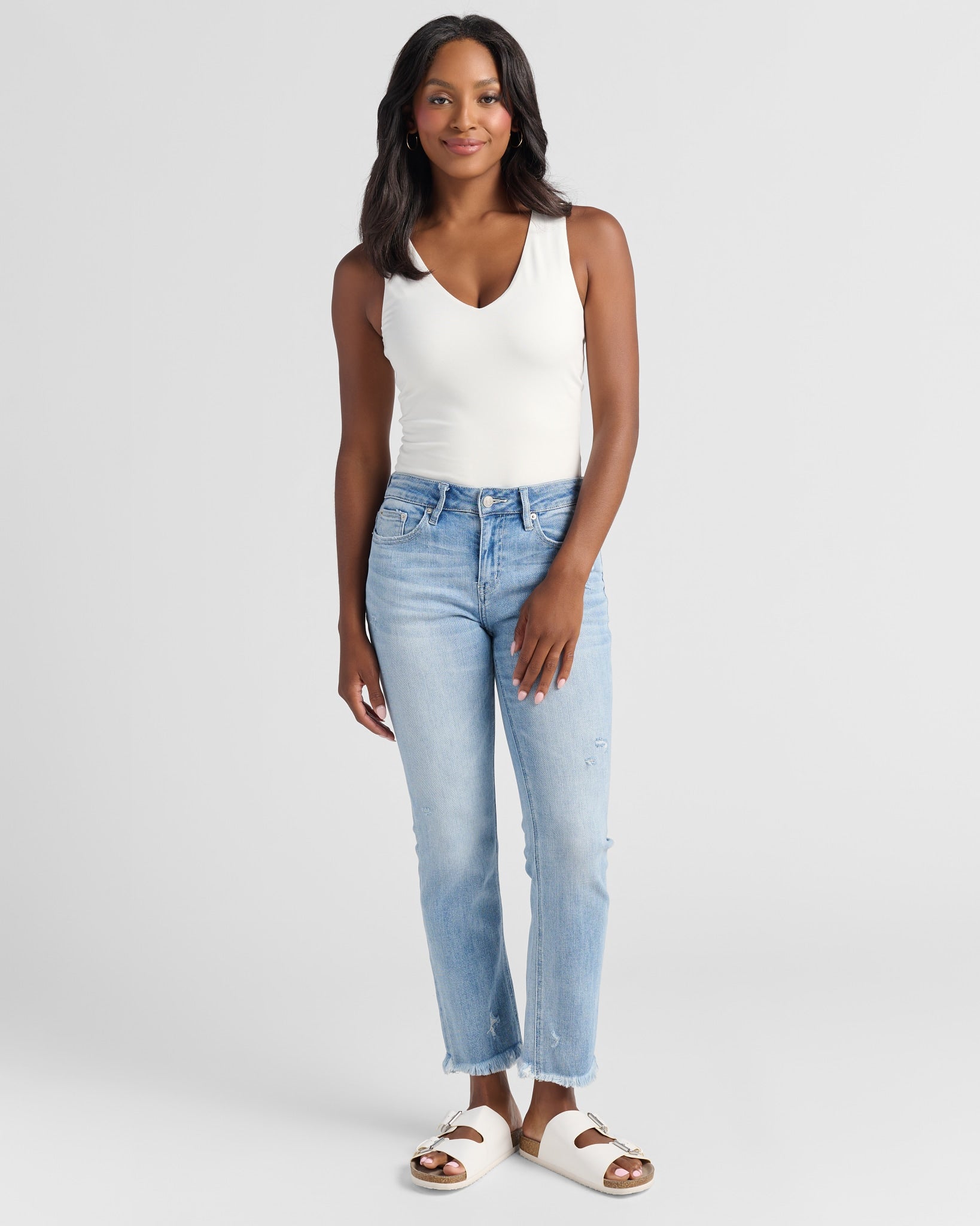 Power Blue $|& Mica Denim Mid Rise Cigarette Cropped Jeans - SOF Full Front