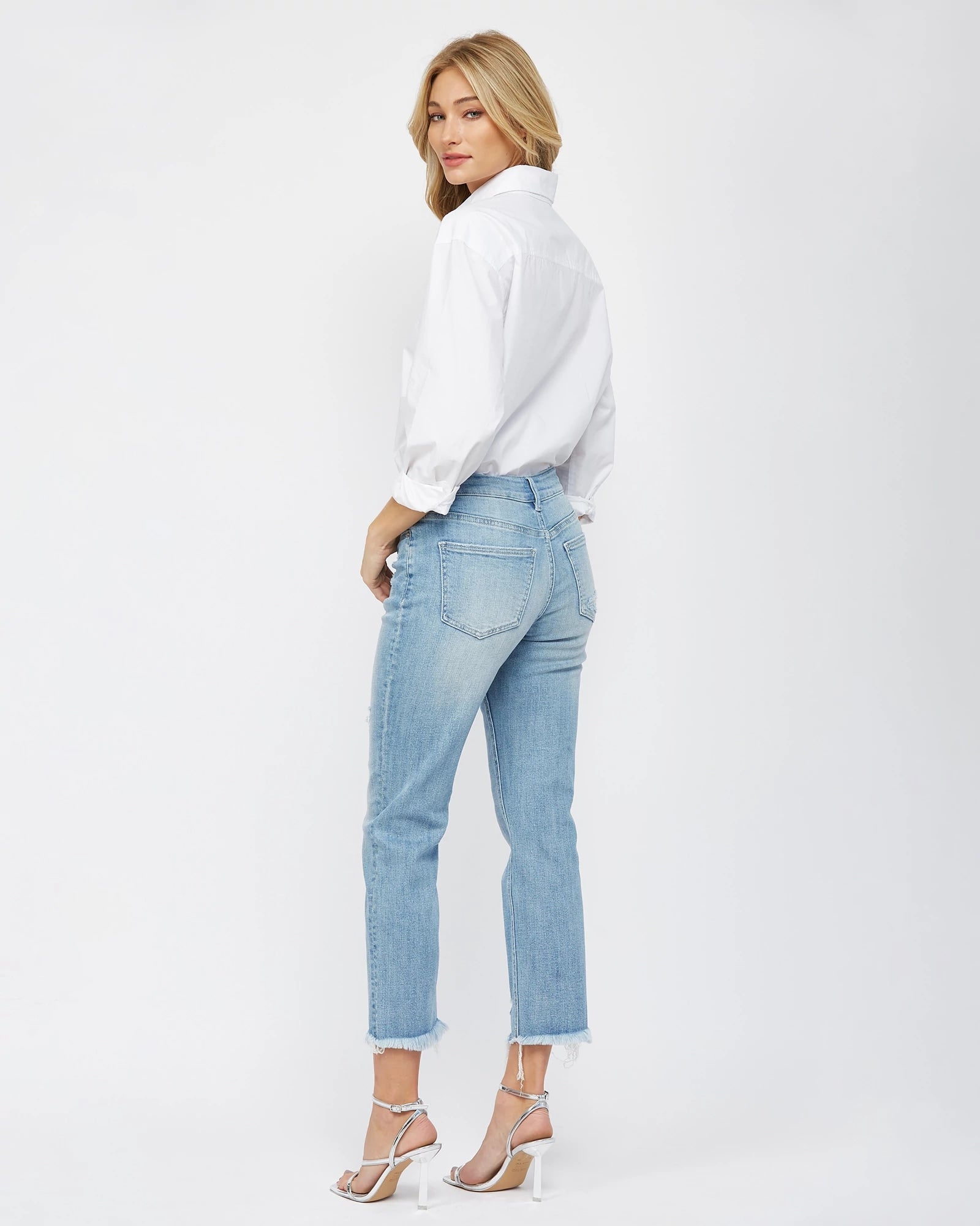 Power Blue $|& Mica Denim Mid Rise Cigarette Cropped Jeans - VOF Side