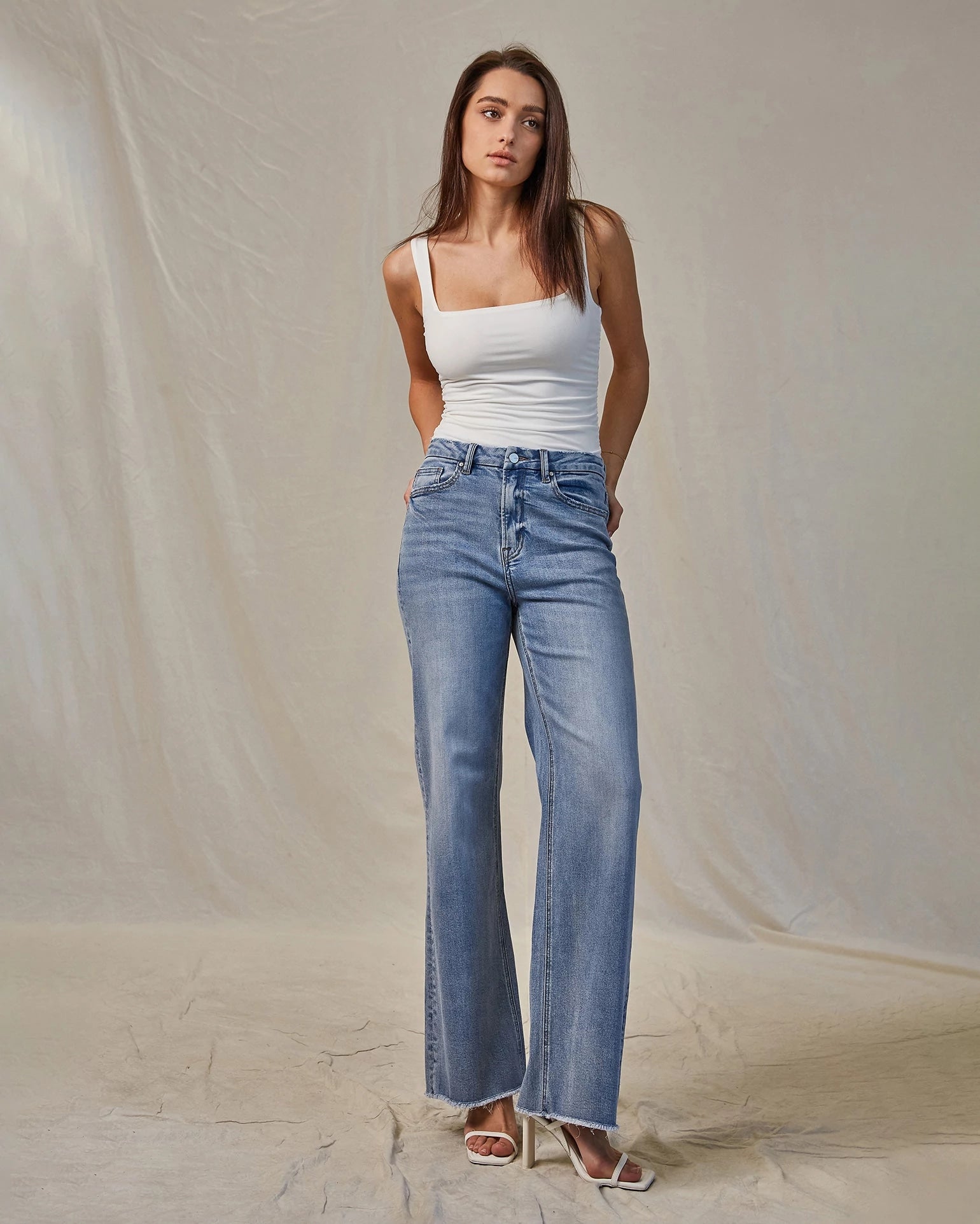 Ciel Blue $|& Mica Denim Super Soft High Rise Wide Leg Jeans - VOF Front