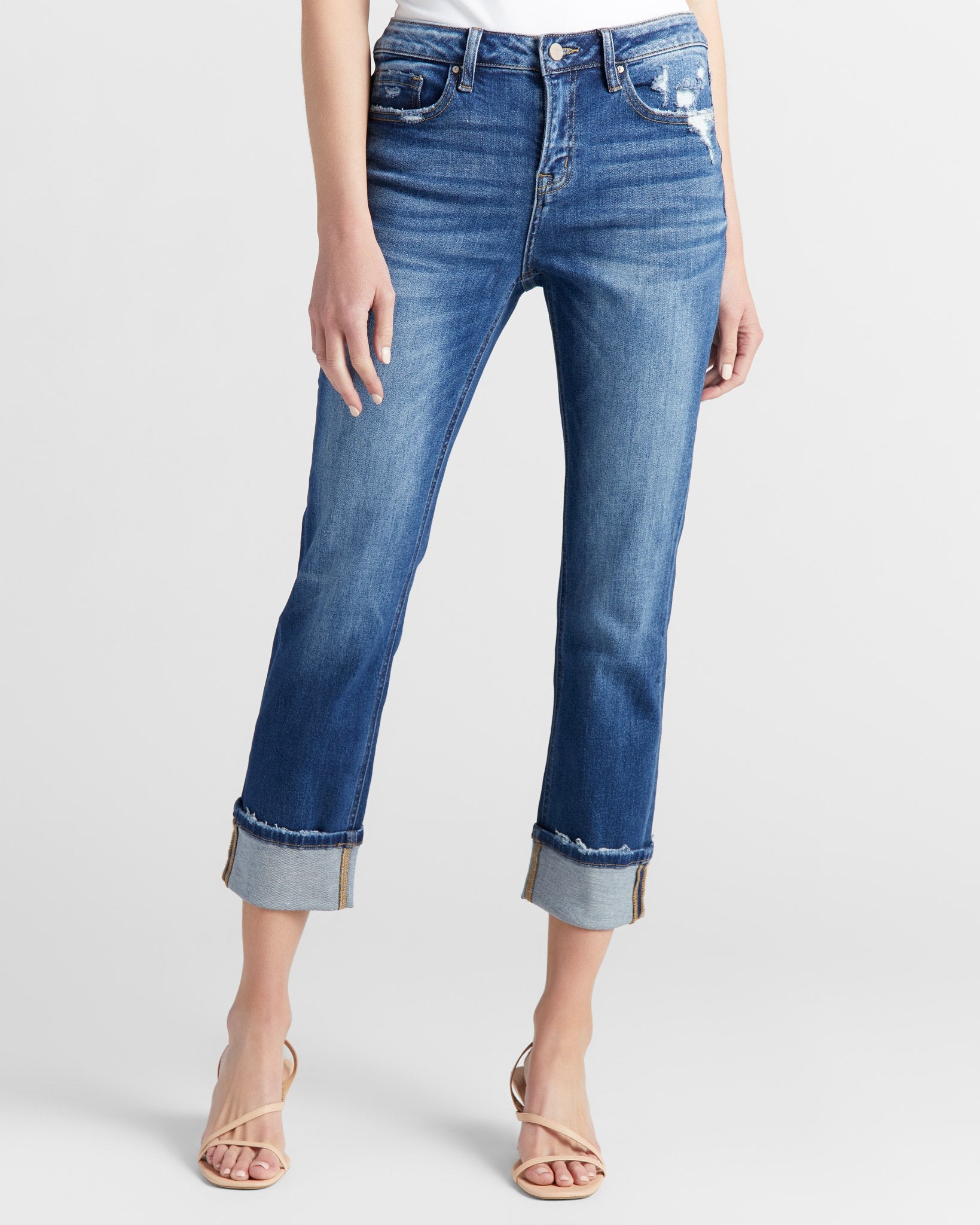 Mid Rise Straight Leg Jeans With Cuff
