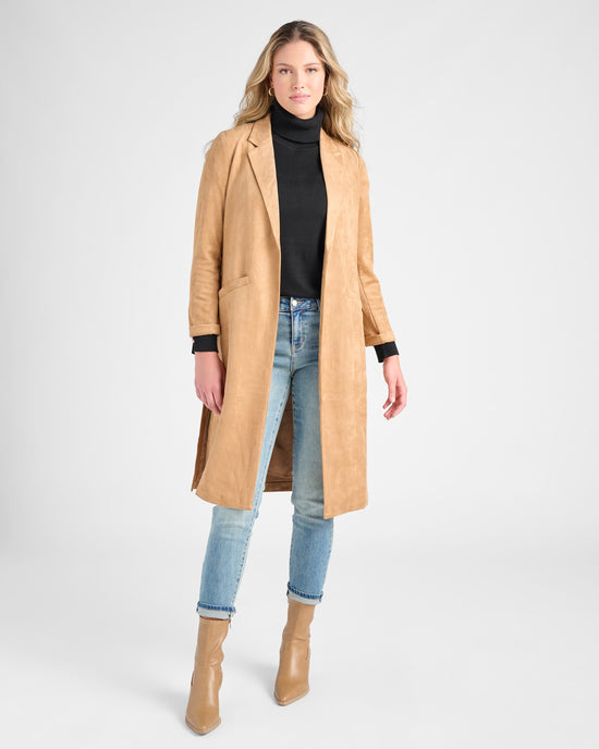 Camel $|& Skies Are Blue Faux Suede Duster - SOF Front