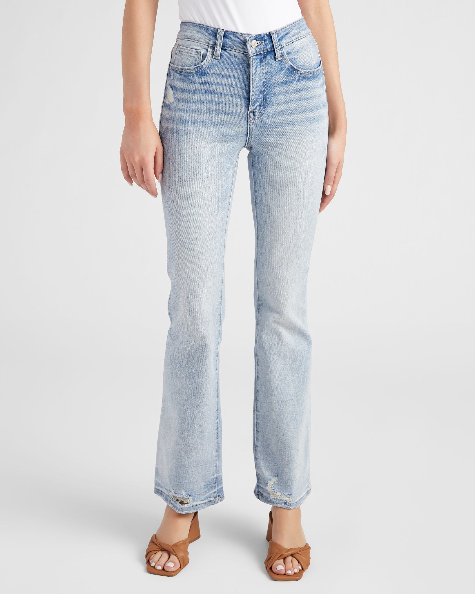 Bloom $|& Lovervet Mid Rise Distressed Hem Bootcut Jeans - SOF Front