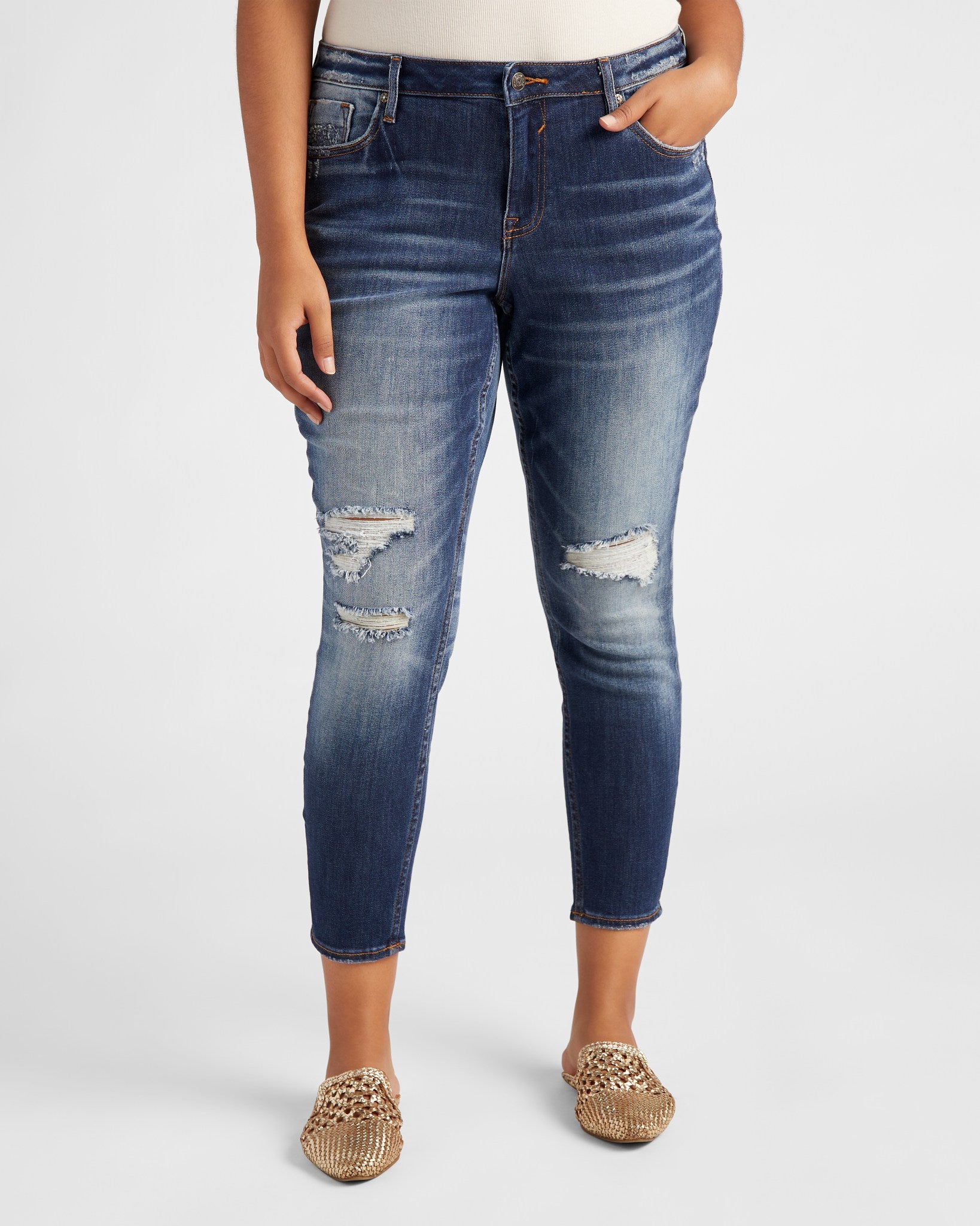Dark Wash $|& Vigoss Marley Midrise Distressed Skinny - SOF Front