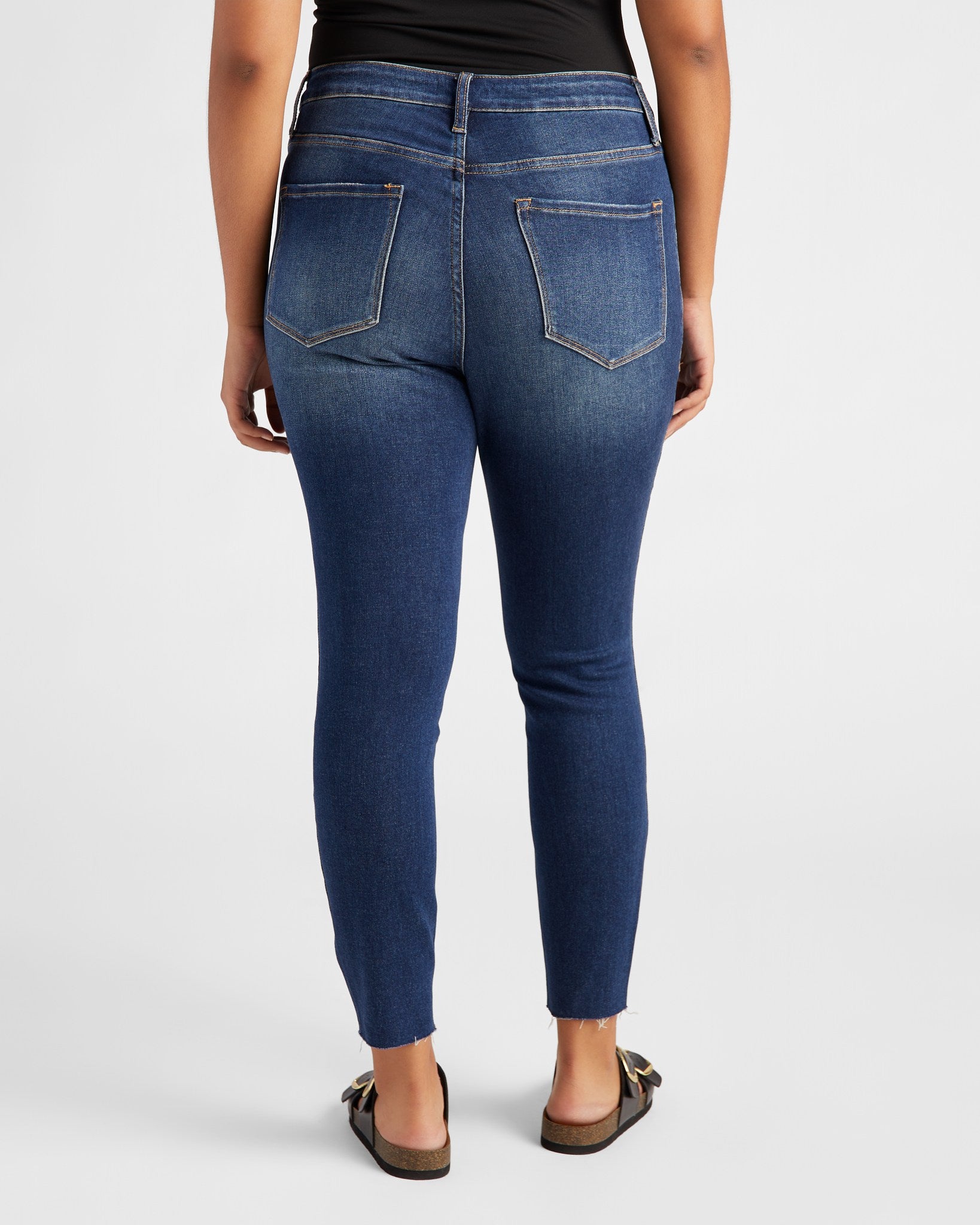 Dark Blue $|& Bayeas High Rise Button Fly Skinny Jeans - SOF Back
