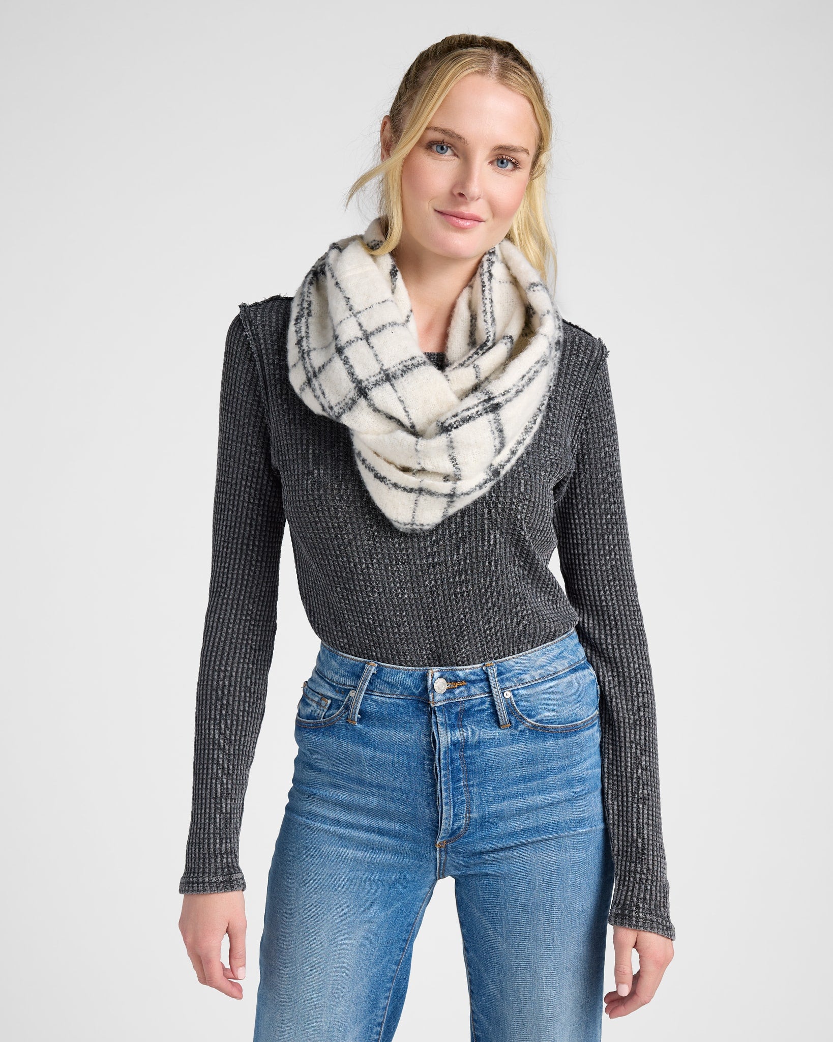 Ivory $|& David & Young Plaid Scarf - SOF Front
