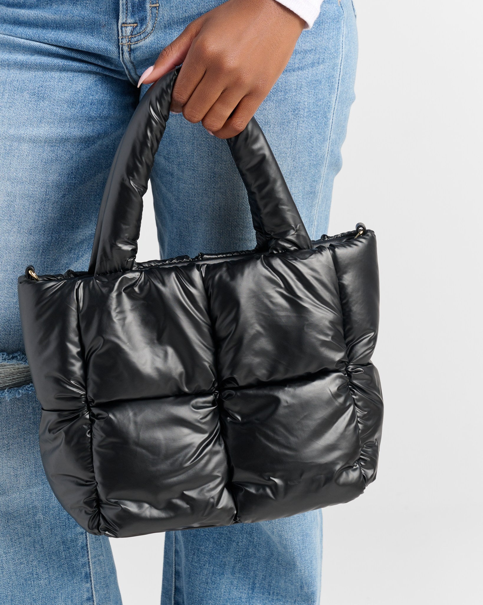 Black $|& Jen & Co. Brittany Puffer Tote - SOF Detail