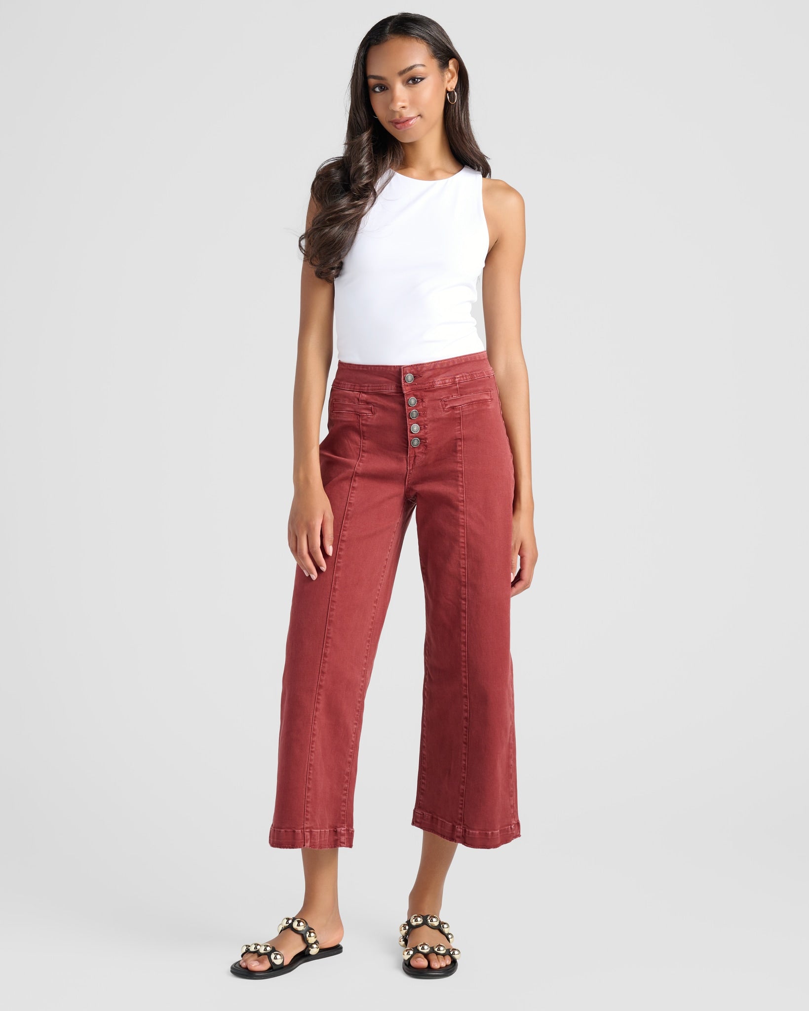 Roux $|& Mica Denim High Rise Wide Leg Cropped Pant - SOF Full Front