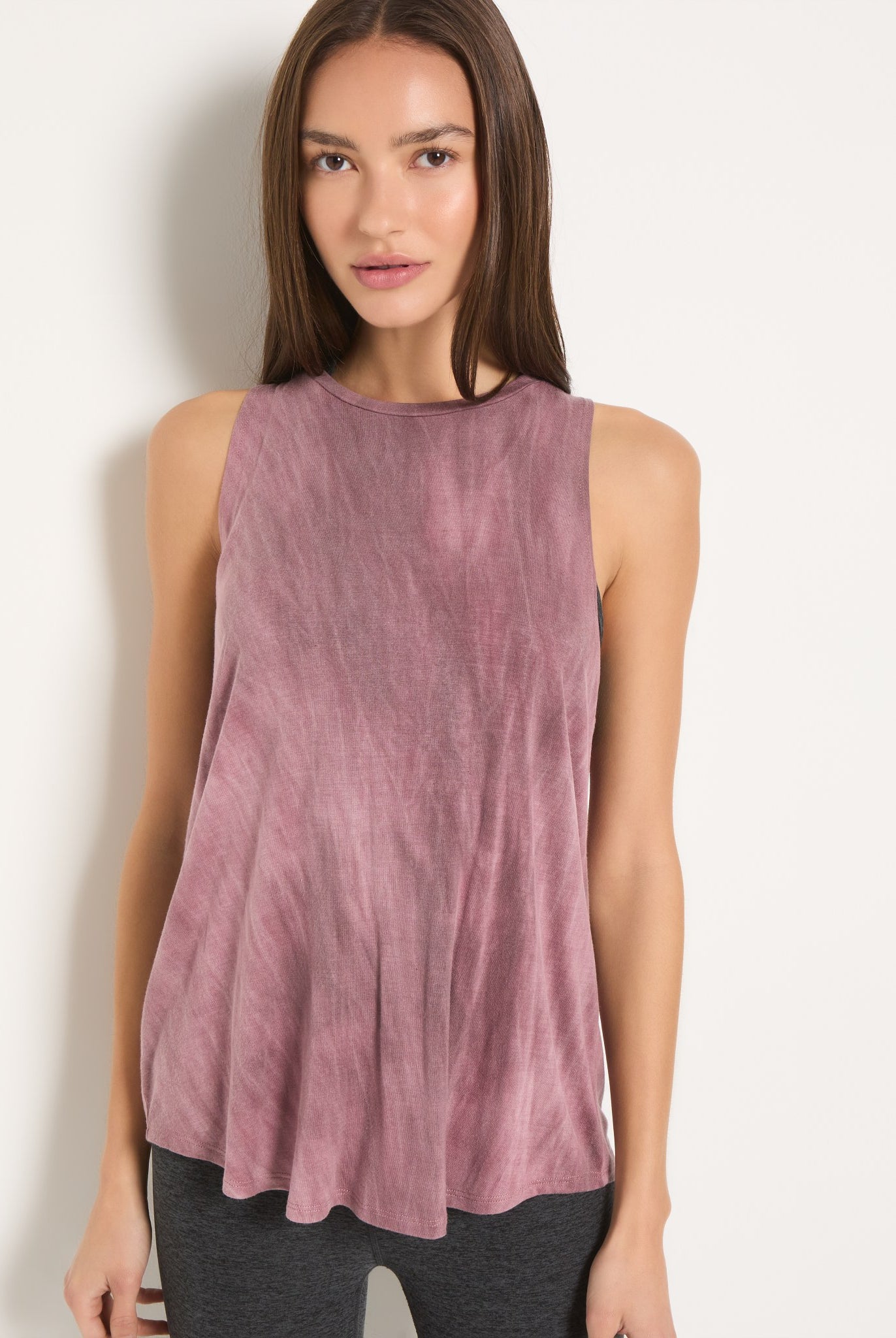 Red Wine $|& Interval Tie Dye Split Back Tank - SOF Front