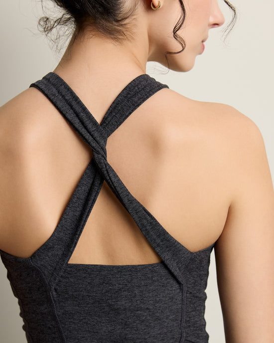 Heather Charcoal $|& Interval Flair Twist Back High Hip Tank - SOF Full Front