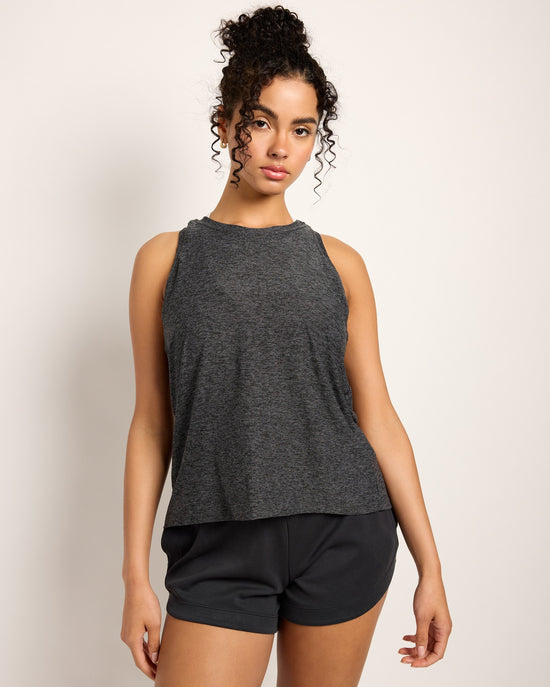 Heather Charcoal $|& Interval Thrive Lightweight Spacedye Racerback Tank - SOF Front
