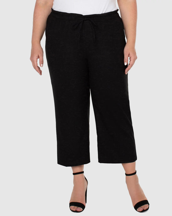 Black $|& Liverpool Pull On Wide Leg Crop Trouser - VOF Front