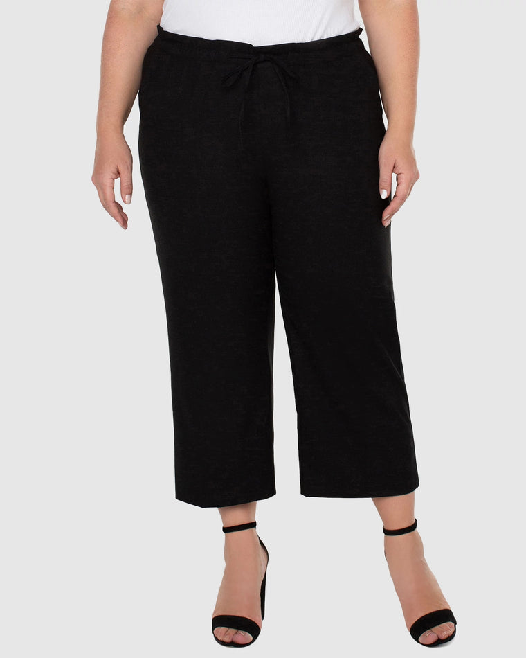Black $|& Liverpool Pull On Wide Leg Crop Trouser - VOF Front