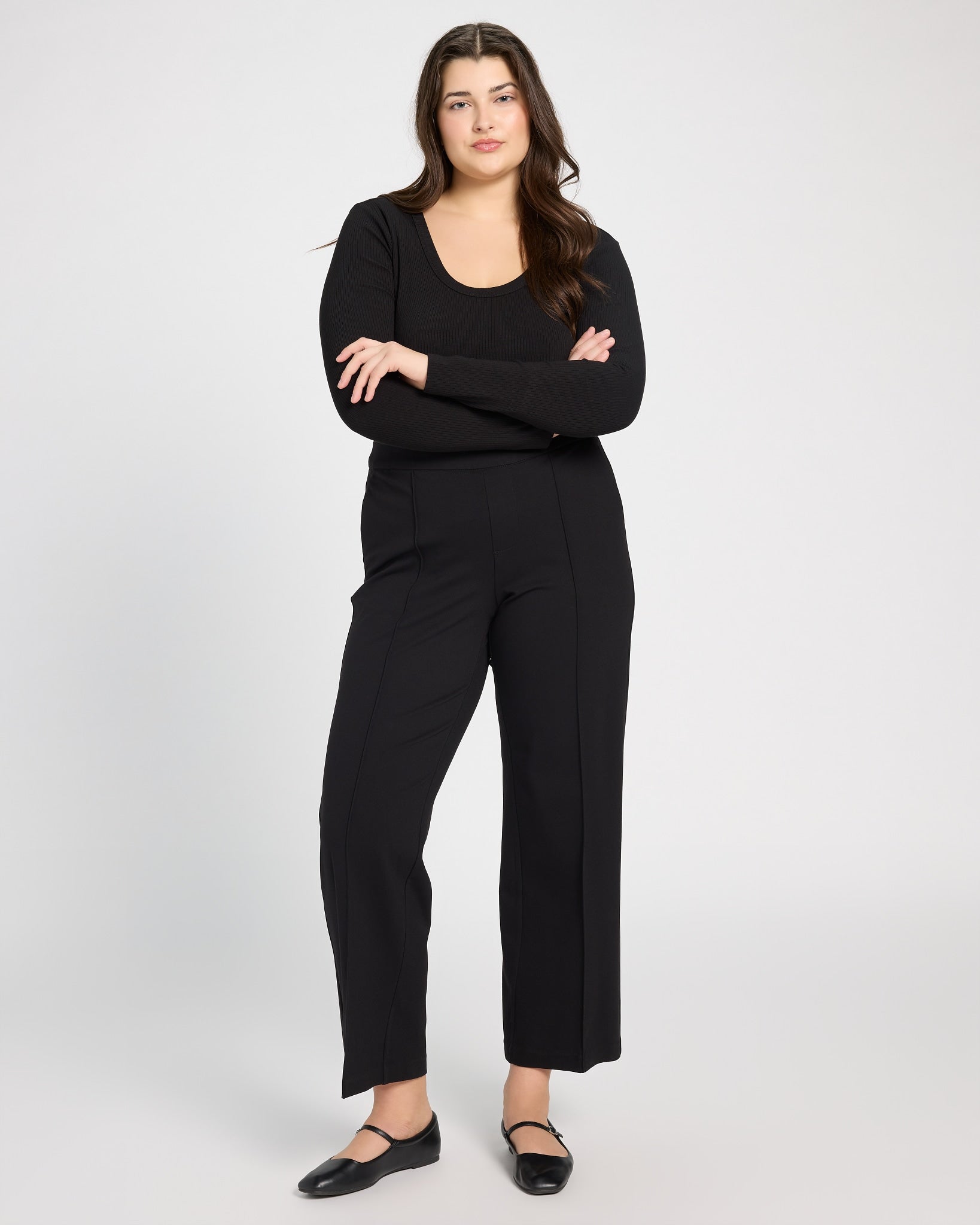 Black $|& Liverpool Kayla Pull-On Wide Leg Trouser - UGC On Fig