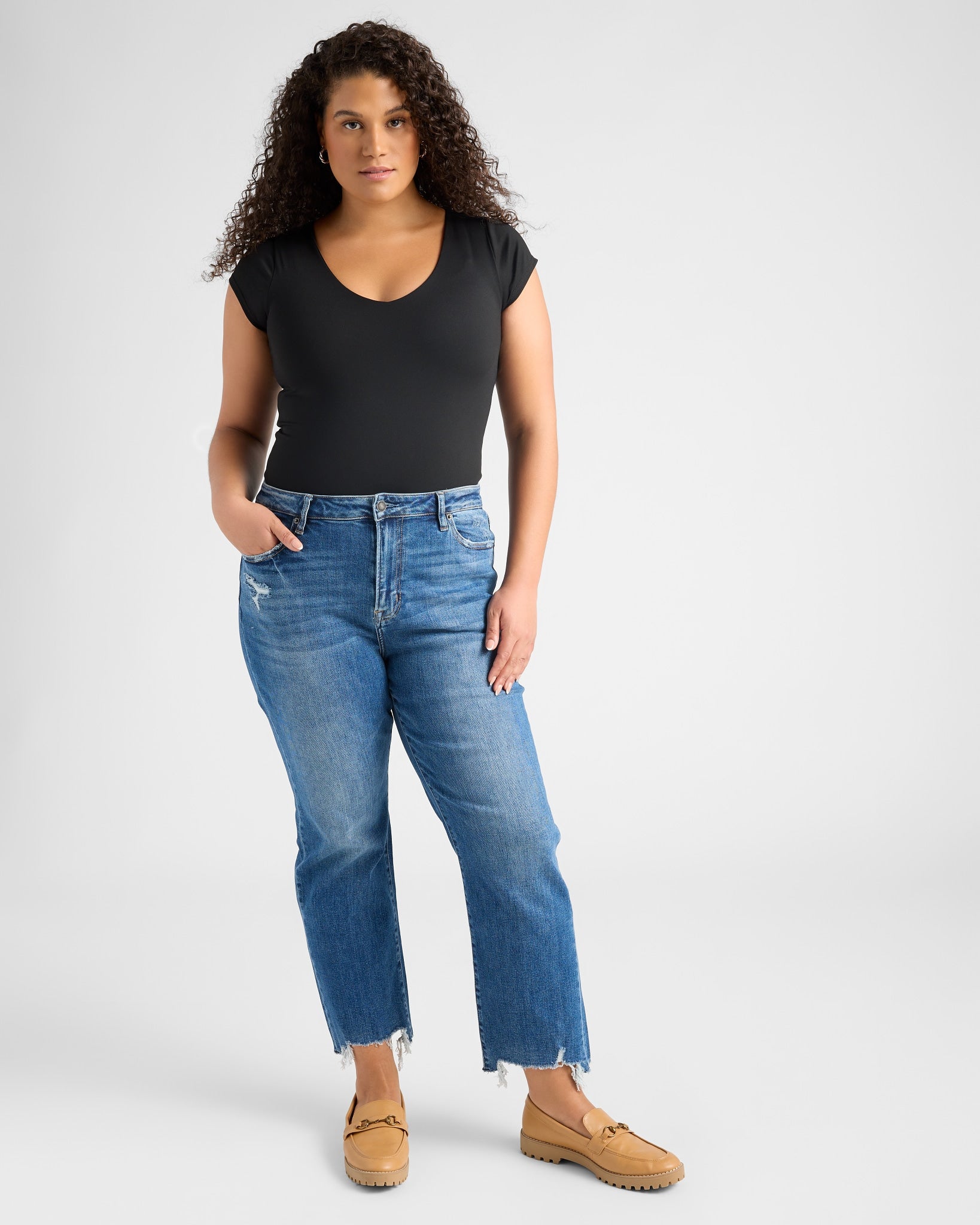 Steel Blue $|& Mica Denim Super High Rise Straight Leg Jeans - SOF Full Front