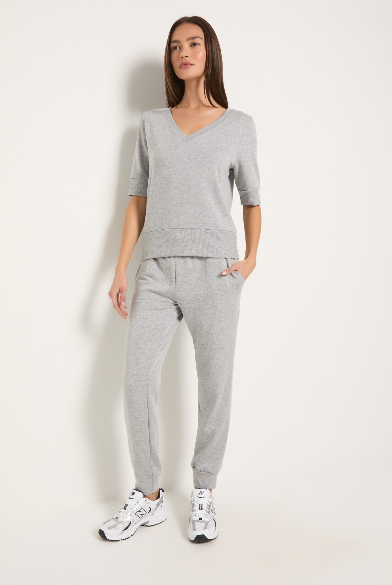 Heather Grey $|& Interval Flex Fleece Short Sleeve Top - UGC On Fig