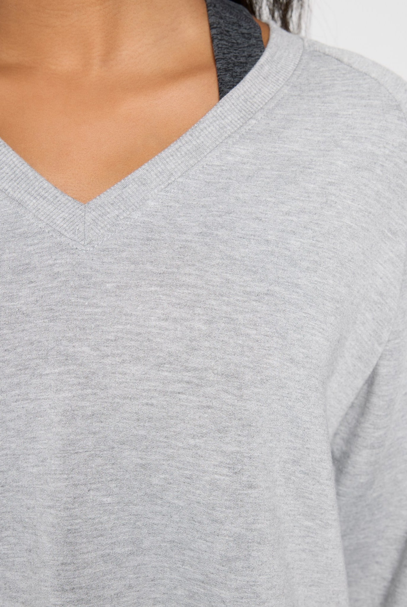 Heather Grey $|& Interval Flex Fleece V-Neck Top - SOF Full Front