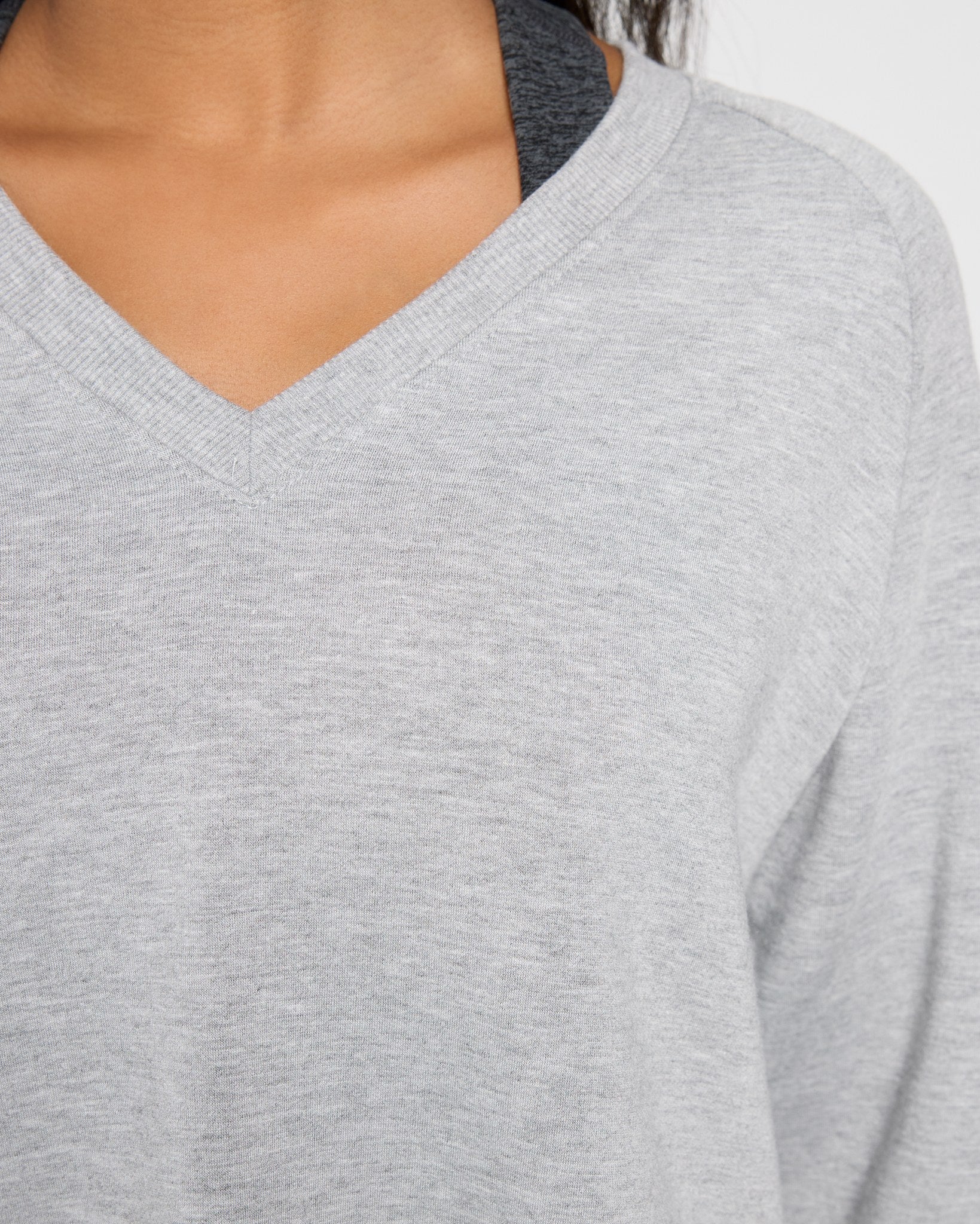 Heather Grey $|& Interval Flex Fleece V-Neck Top - SOF Full Front